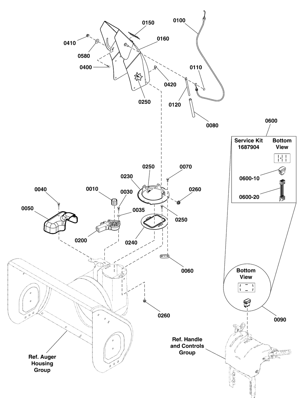Chute And Rotation Group Diagram and Parts List for 1696155-00-924MD 2012 Briggs and Stratton Snow Blower
